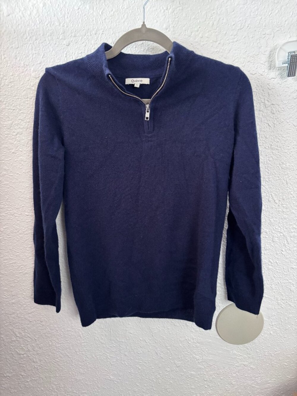 Quince Washable Cashmere Quarter Zip Sweater Navy 12 Elevated Basic Quiet Luxury